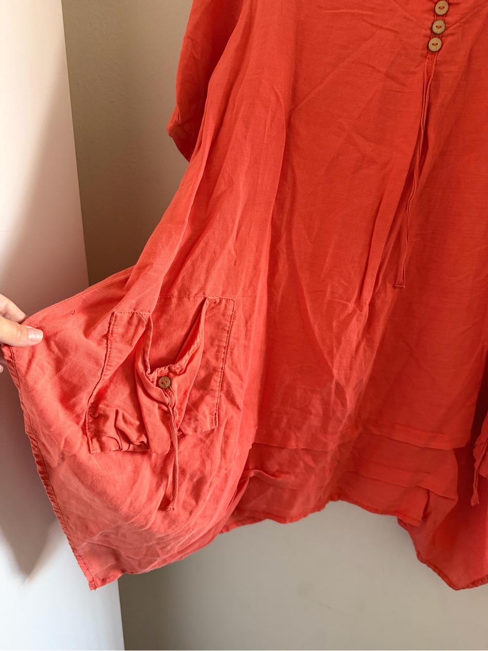 Catwalk Studio Coral Ramie Cotton Blend Lagenlook Tunic Top Dress Pockets S/M - Picture 4 of 8
